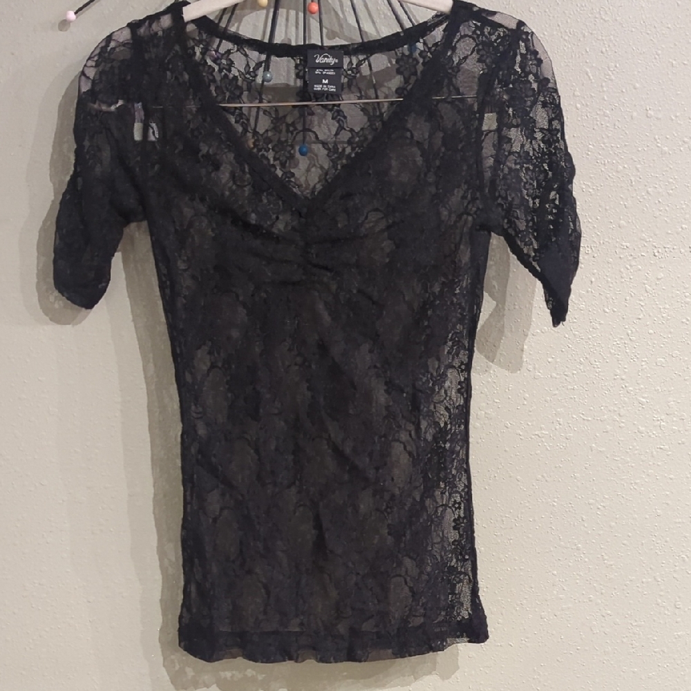 Festival Vanity Y2K Lace Grunge Gothic Dark Top Sheer Vneck Romantic Edgy Risque
